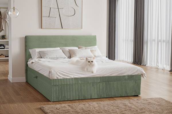 Lit boxspring TRENTO Vert olive - Largeur : 146 cm - Largeur de la surface de couchage : 140 cm