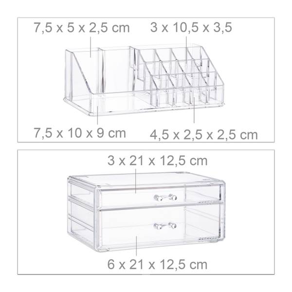 Organiseur à Maquillage avec 2 Tiroirs Matière plastique - 24 x 19 x 14 cm