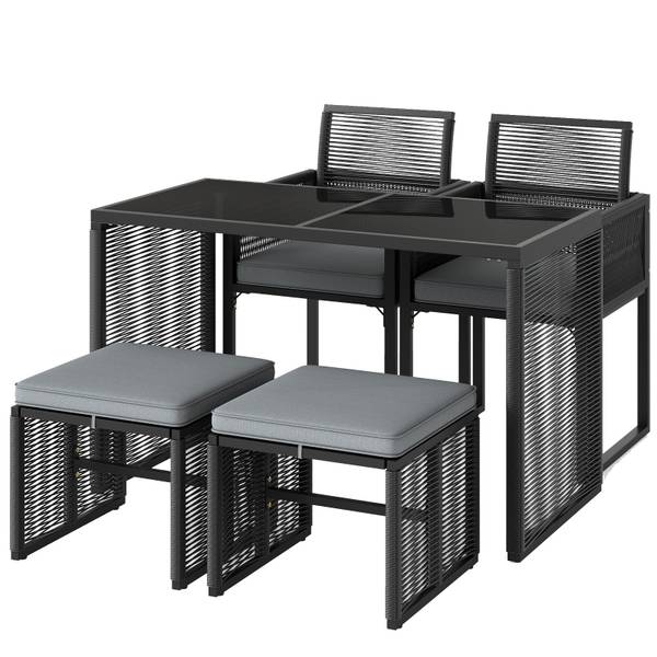 Gartenmöbel TI95706SD+DE(5-TLG.) Grau - Polyrattan