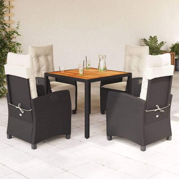 Salle à manger 3033386-5 (lot de 5) Noir - Polyester - Acacia - Acier - 90 x 75 x 90 cm