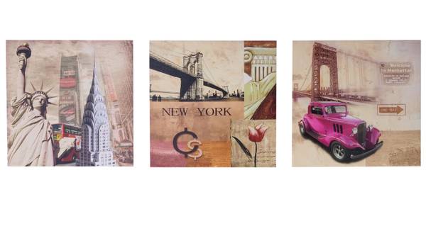 Tableau sur toile H376 New York (3 pcs) Polyester - Épicéa - 150 x 50 x 2 cm