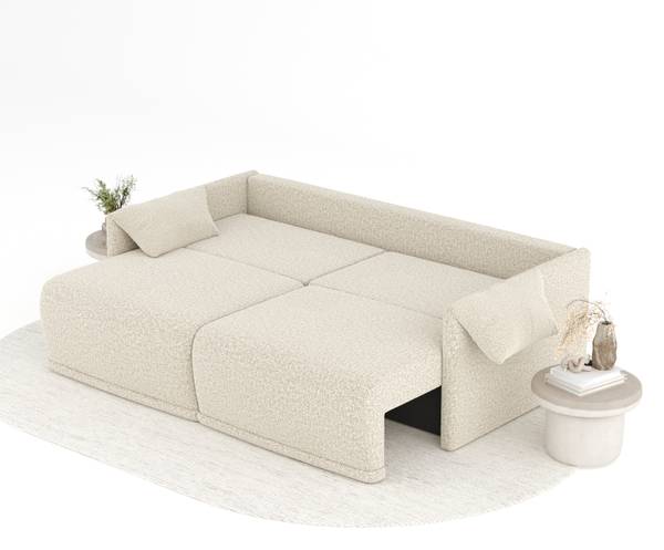 Schlafsofa mit Ecksofa Funktion Nappa Beige