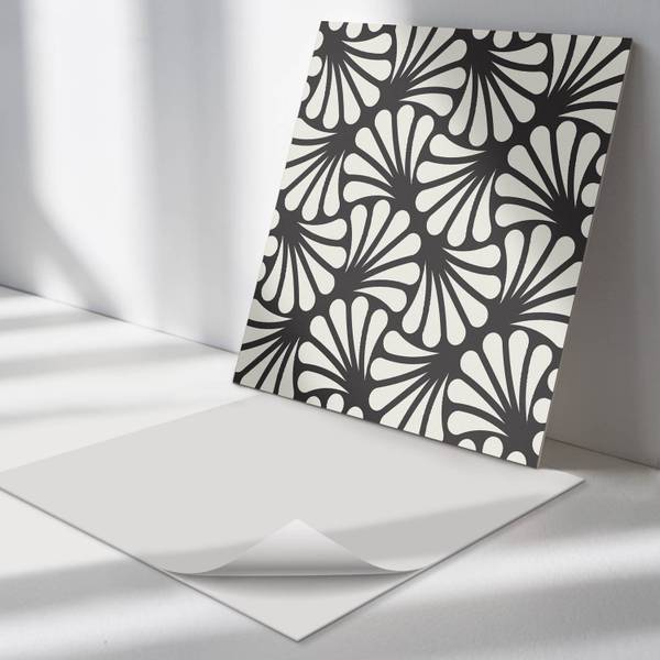 Fliesen Stilvolles Blattwerk 4er Set Schwarz - Vinyl - 50 x 50 x 0 cm