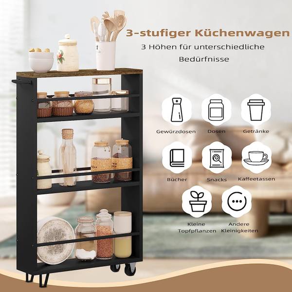Küchenwagen Mandy Schwarz - Braun - Holzwerkstoff - Metall - 47 x 80 x 13 cm