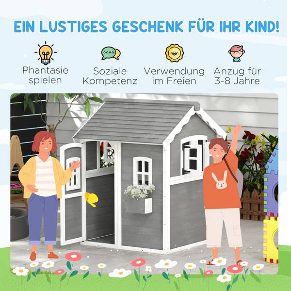 Outsunny Spielhaus Kinder 345-026V01GY Grau - Holzwerkstoff - 105 x 137 x 110 cm