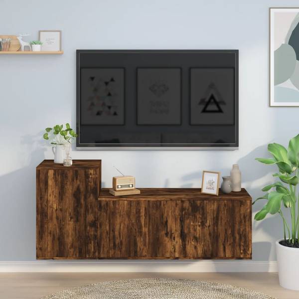 TV-Schrank 2er Set D598 Braun - Holz teilmassiv - 35 x 40 x 100 cm