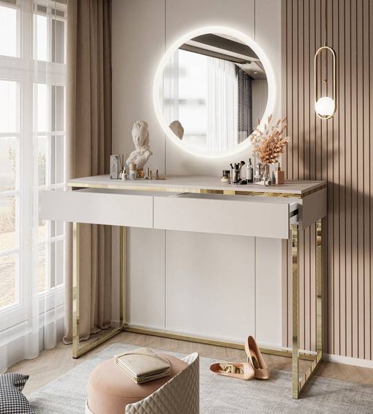 AURORA GOLD Schminktisch Beige - Holzwerkstoff - 102 x 74 x 44 cm
