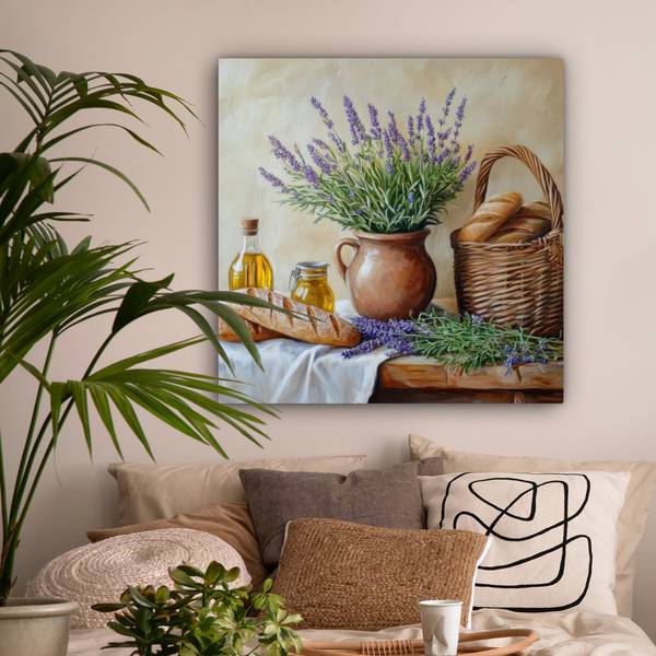 LEINWANDBILD Lavendel Violett - Baumwollstoff - 90 x 90 x 2 cm