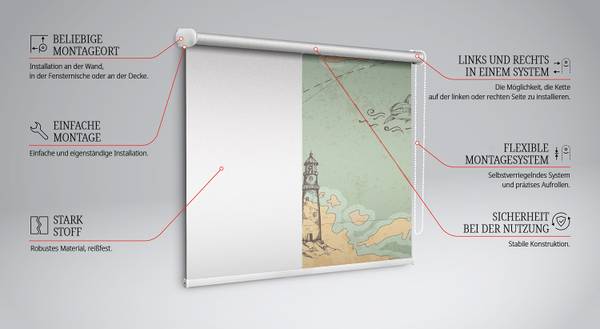 Innenrollo Ozeankarte 150 x 240 cm