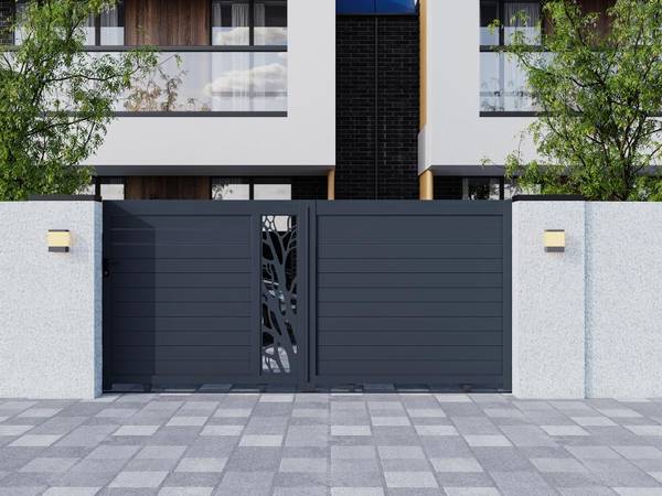 Schiebetor LABRIT II Grau - Metall - 384 x 179 x 5 cm