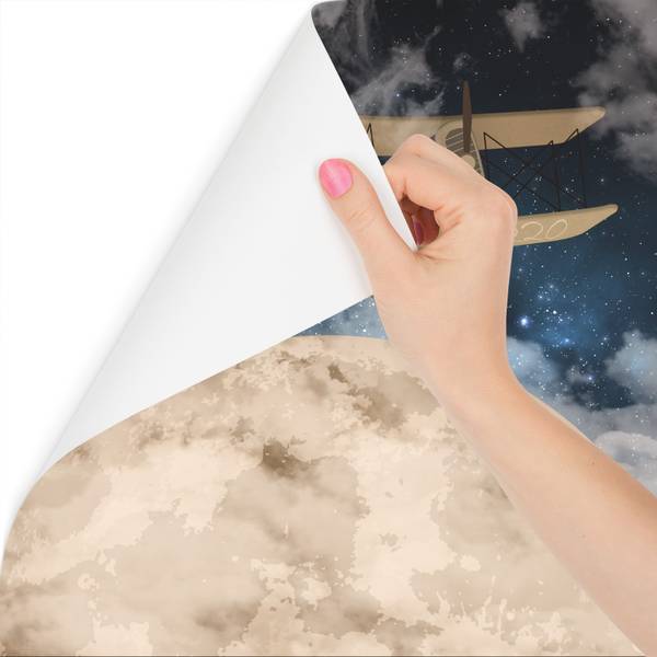 Fototapete FLUGZEUG Mond Sterne Wolken 405 x 270 x 270 cm