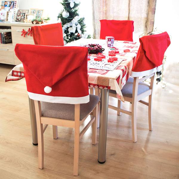 Stuhlhusse Weihnachtsmann-Mütze 1 Stk Rot - Weiß - Textil - 48 x 68 x 2 cm