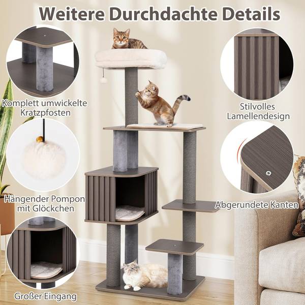 Kratzbaum BH32583SDDE Grau - Holzwerkstoff - 48 x 151 x 58 cm