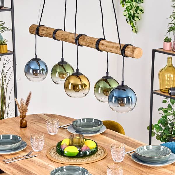 Pendelleuchte Cesaro Blau - Gold - Grün - Holzwerkstoff - Metall - 34 x 29 x 123 cm