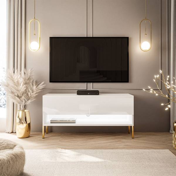 TV Schrank CALANTE Weiß - Holzwerkstoff - 90 x 44 x 35 cm
