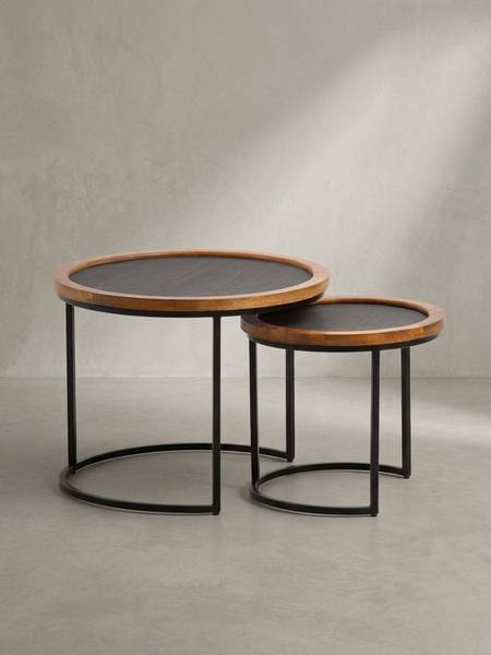 Satztisch COURA 2er-Set Grau - Mango - 60 x 46 x 60 cm