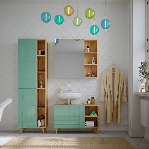 Badschrank Rudi 40518 Grün - Holzwerkstoff - 56 x 193 x 31 cm