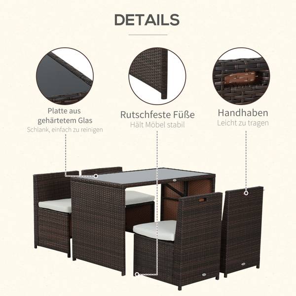 Gartenmöbel 5er-Set 861-012 Polyester - Sicherheitsglas - Polyethylen - 120 x 78 x 69 cm