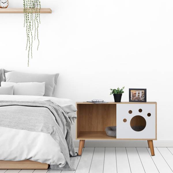 Meuble de toilette pour chat avec porte Marron - Blanc - Bois manufacturé - 75 x 50 x 40 cm