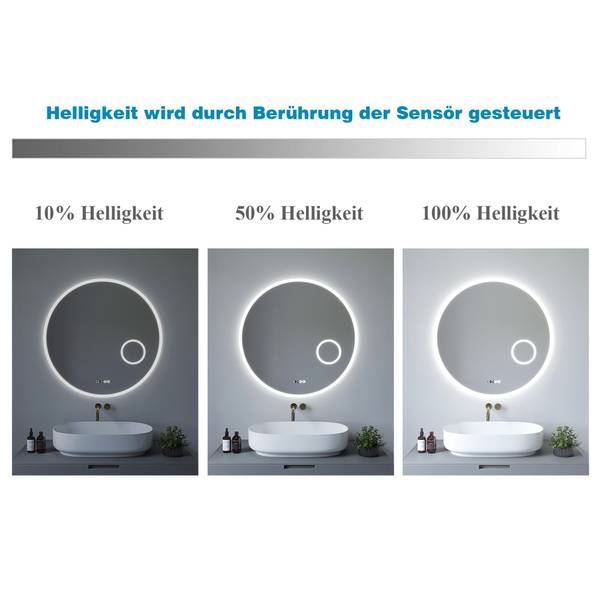 Rund Spiegel Φ 80 cm LED Badspiegel Silber - Glas - 80 x 80 x 3 cm