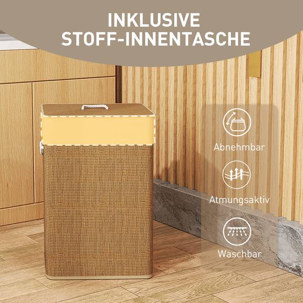 Wäschekorb 850-344V00BN Braun - Bambus - 30 x 60 x 40 cm