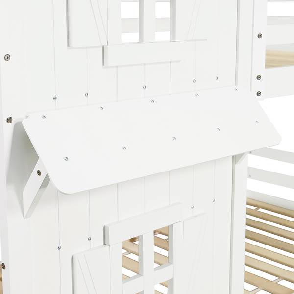 Etagenbett Huda Weiß - Holzwerkstoff - Massivholz - 111 x 192 x 205 cm