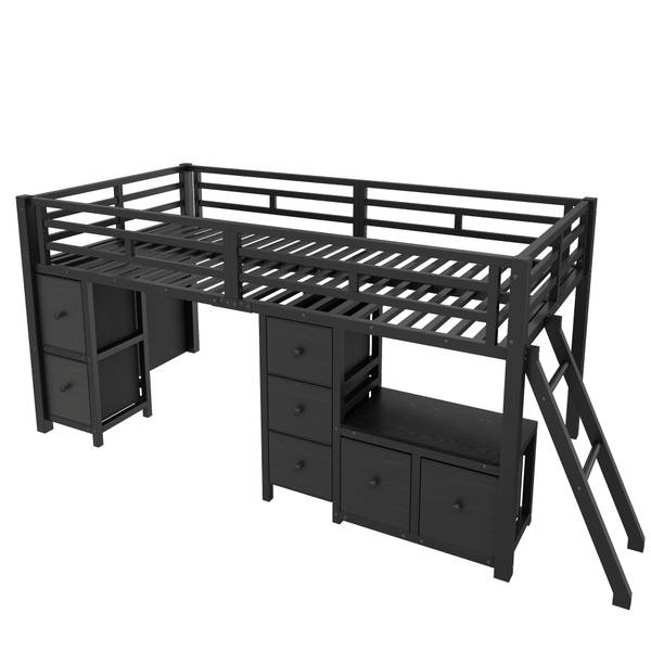 Halbhohes Bett Nymphs Ⅰ Schwarz - Metall - 98 x 105 x 208 cm