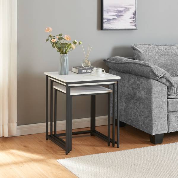 Table basse gigogne Trollhättan lot de 3 Blanc - Bois manufacturé - Métal - 50 x 60 x 50 cm