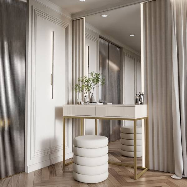 Konsole BLANCO Beige - Hochglanz Beige - Gold