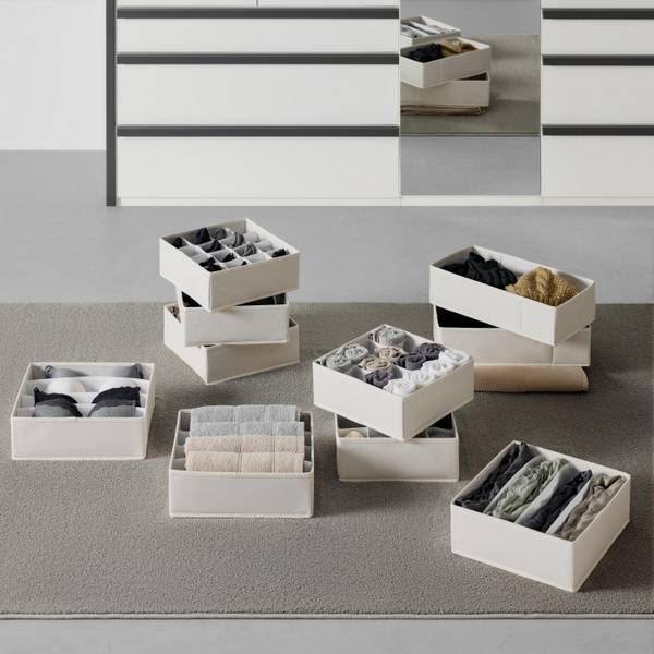 Aufbewahrungsboxen-Set LOUIS 2-tlg Beige - Papier - Textil - 40 x 11 x 21 cm