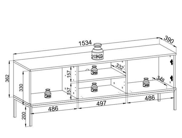 RTV-Schrank SENTINO Beige - Holzwerkstoff - 154 x 56 x 39 cm