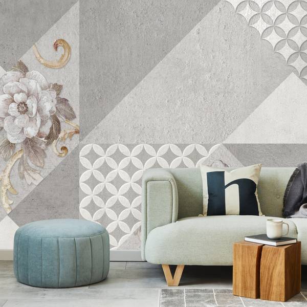 Vlies-Fotobehang ABSTRACTE Bloemen Beton 135 x 90 x 90 cm