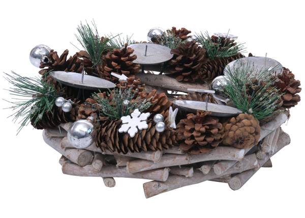 Adventskranz mit Kerzen M15 Braun - Metall - Holz teilmassiv - 32 x 10 x 32 cm
