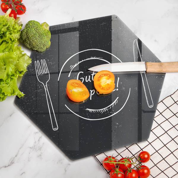 Schneidebrett Guten Appetit! Schwarz - Glas - 35 x 40 x 1 cm