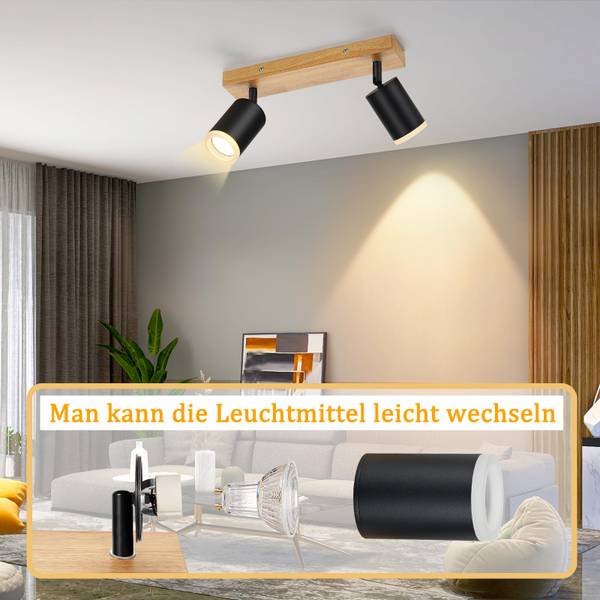 Deckenstrahler ZBNXN Schwarz - Holzwerkstoff - Massivholz - 6 x 15 x 28 cm