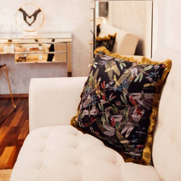 Coussin Tropical Garden Fringe Polyester - Noir / Multicolore