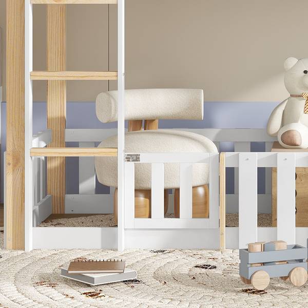 Kinderbett Uranus Ⅵ Braun - Weiß - Holzwerkstoff - Massivholz - 231 x 187 x 207 cm