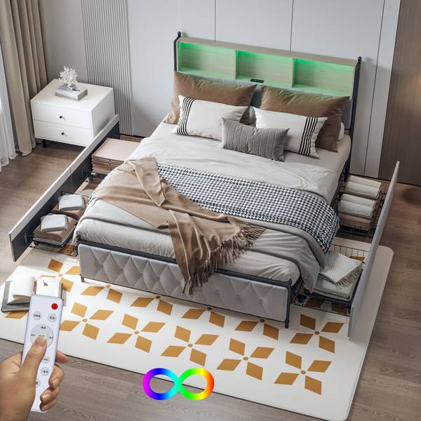 Doppelbett mit Stauraum-Kopfteil HDNB Liegefläche Breite: 140 cm