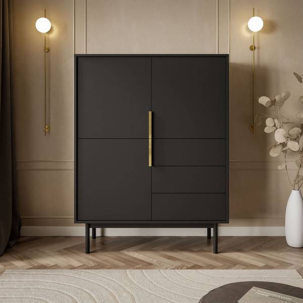 Dreiturige Kommode MIRACLE 3D3S Schwarz - Holzwerkstoff - 104 x 134 x 39 cm