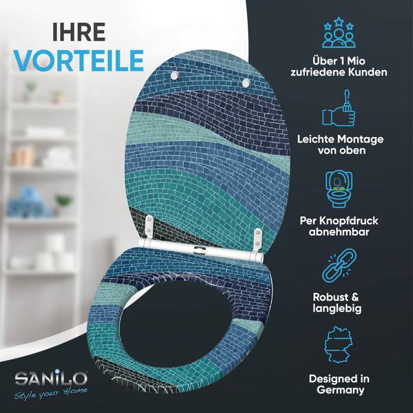WC-Sitz Marin Blau - Holzwerkstoff - 38 x 6 x 48 cm