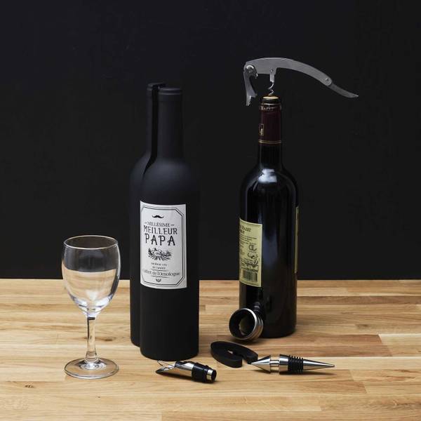 Weinset Bottle Box 5-tlg. Schwarz - Silber - Metall - 33 x 8 x 8 cm