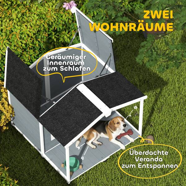 Hundehütte D02-251V00GY Grau - Massivholz - 103 x 84 x 107 cm