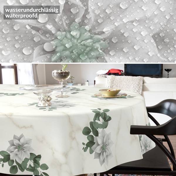 Wachstuchtischdecke Marmor Blumen Grau - Kunststoff - 140 x 1 x 240 cm