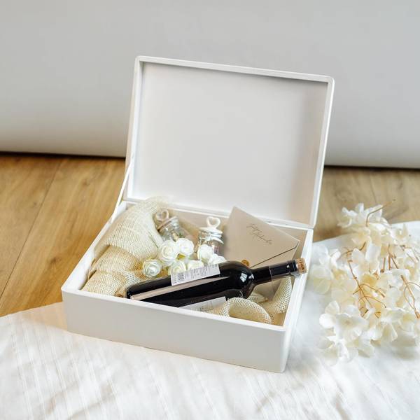 Erinnerungsbox Hochzeit Weiß - Holz teilmassiv - 30 x 14 x 40 cm