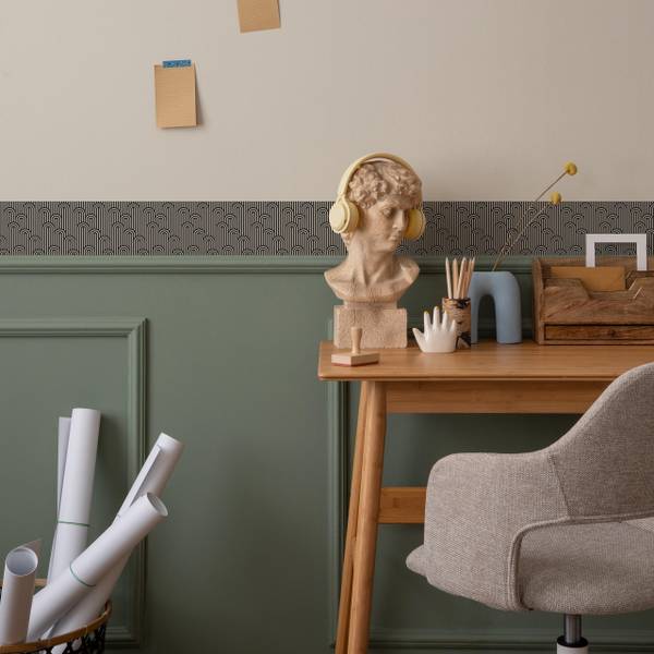 Tapetenbordüre abstraktes Muster Deko Schwarz - Weiß - Fleece - 10 x 300 x 300 cm