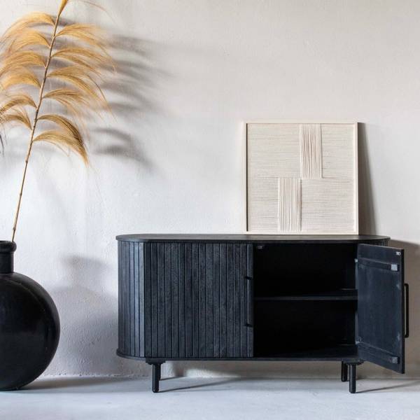Kommode Schwarz Schwarz - Massivholz - 140 x 76 x 45 cm