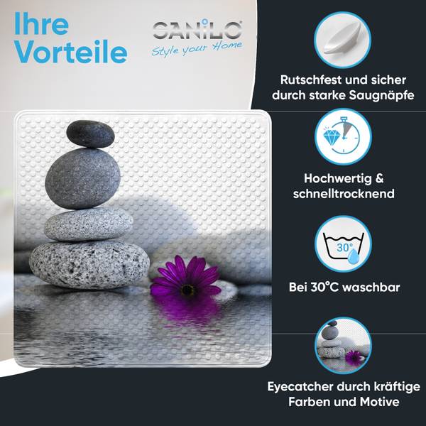Badematte Energy Stones Schwarz - Grau - Violett - Polyester PVC - 53 x 1 x 53 cm