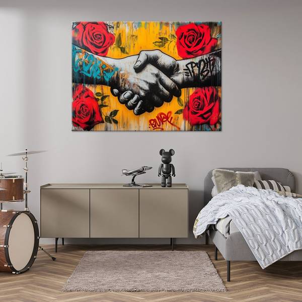 Wandbild händedruck street art banksy 60 x 40 cm