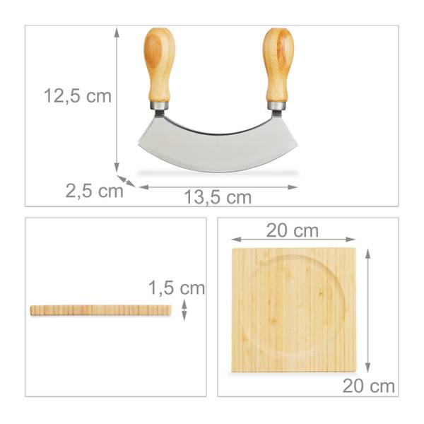 Zweischneidiges Wiegemesser mit Brett Braun - Silber - Bambus - Metall - 20 x 2 x 20 cm