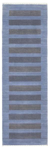 Wollteppich Läufer Stripy Blau - Wolle - 80 x 2 x 250 cm